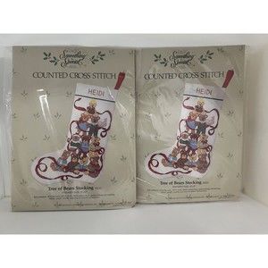Tree of Teddy Bears Counted Cross Stitch Kit Christmas Stocking Vtg New Lot Of 2